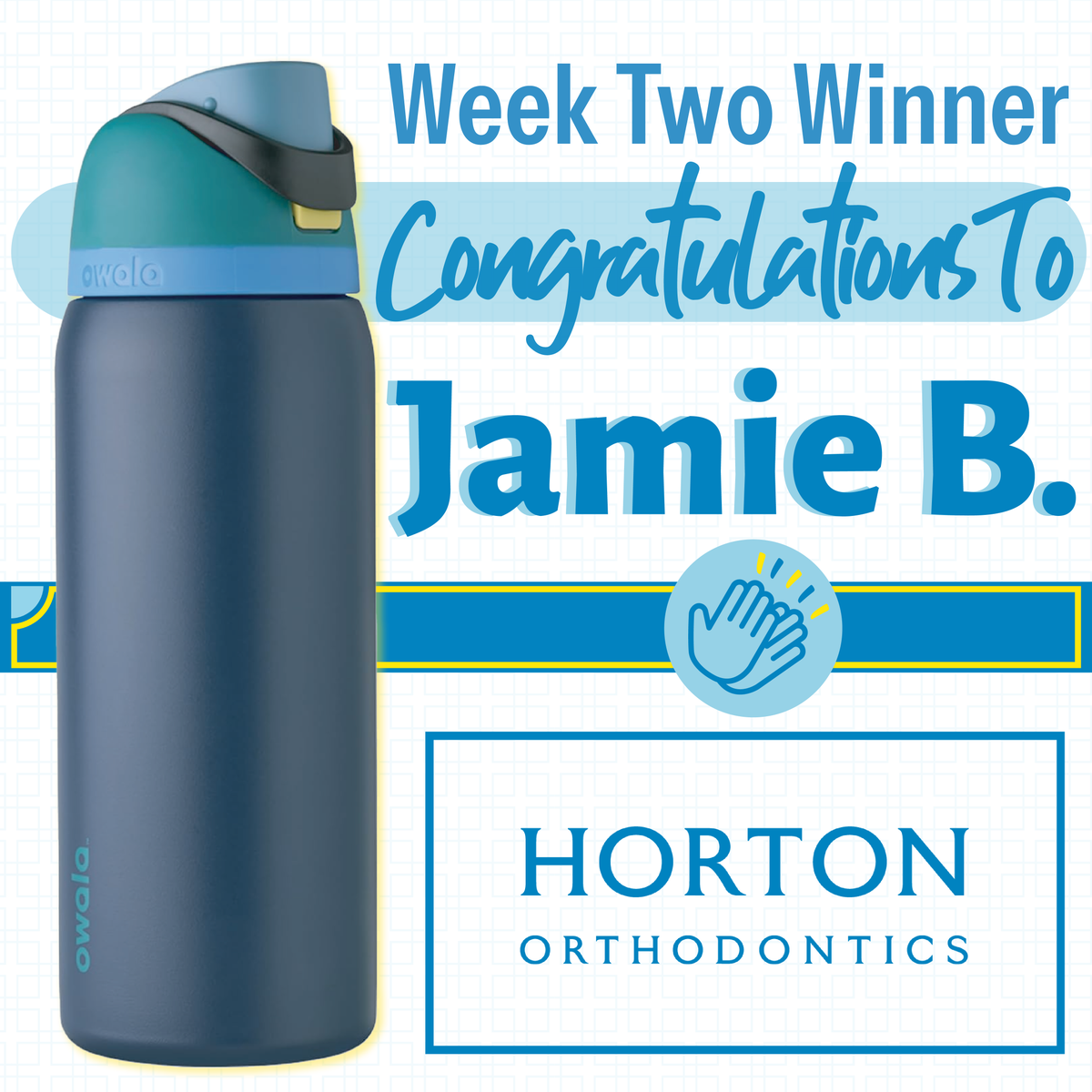 Congratulations to our week two winner, Jamie B.! 👏 We hope you enjoy your new Owala Water Bottle! 💧 Stay hydrated in style this spring! 🤩

#Winner #Congratulations #Contest #Orthodontist #WoodburyMN