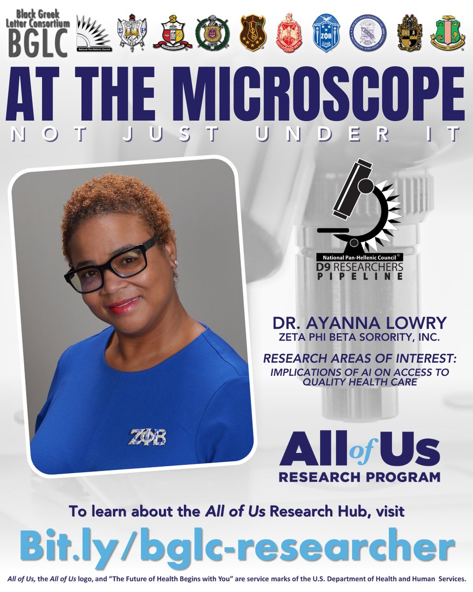 The National Pan-Hellenic Council Divine Nine Researchers Pipeline is diversifying research at the microscope AND in our communities. Meet D9 Researchers Dr. Deon Johnson and Dr. Ayanna Lowry who are committed to making change possible. visit bit.ly/bglc-researcher