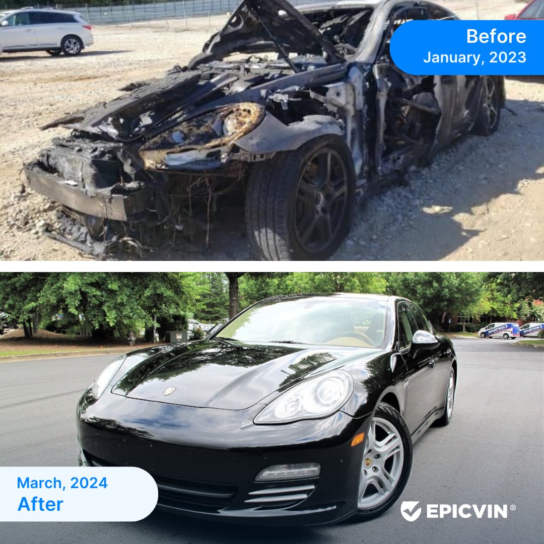 This glossy 2011 Porsche Panamera hides a fiery past. It's more than just a car; it's a warning to all. Uncover true condition of any used car with EpicVIN before you buy. #EpicVIN #VehicleHistoryReports #CarAuctions #Porsche #Panamera  #AutoDealerUSA #Copart #IAAI #CarReview