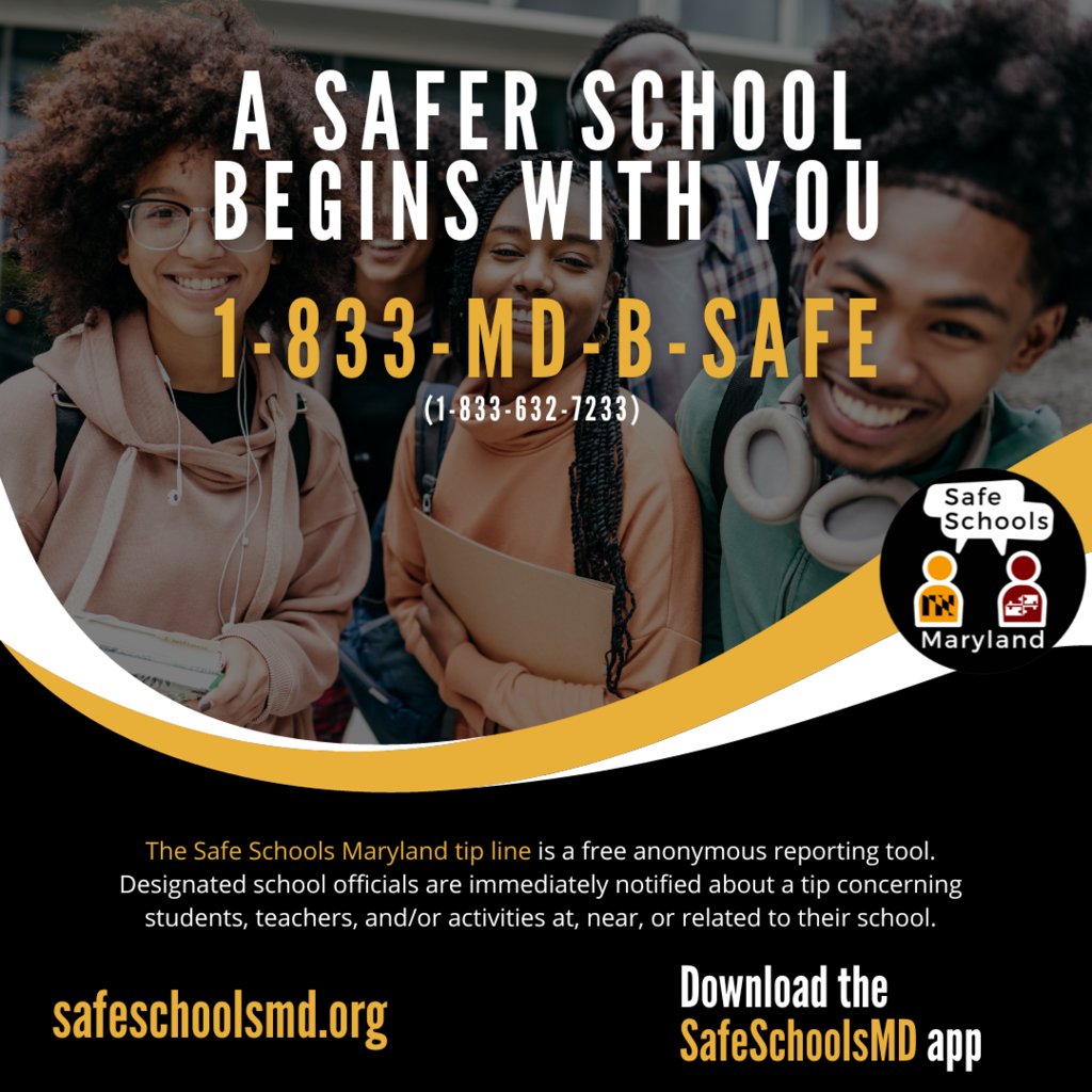 See it. Hear it. Report it.
With Safe Schools Maryland, there are many ways you can submit an anonymous tip in uncomfortable situations. Save this information to use for reporting.  #WeAreWorcester #PartnershipsInAction