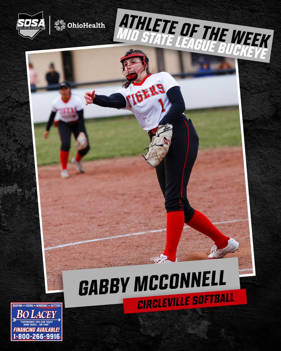 Our MSL-Buckeye Athlete of the Week, presented by Bo Lacey Construction, is @chstigersball’s @GabbyMcConnell4. McConnell, per usual, has been spectacular in the circle, leading her Tigers to a 5-1 start in conference play.