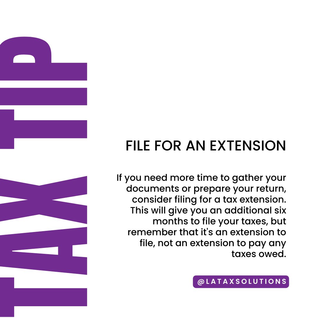 Don't stress! 📅 If you need more time to gather your documents or prepare your return, consider filing for a tax extension. Contact us today to get started! 

#TaxExtension #TaxHelp #ExtensionRequest #TaxTips #TaxSeason #TaxPreparer #TaxProfessionals