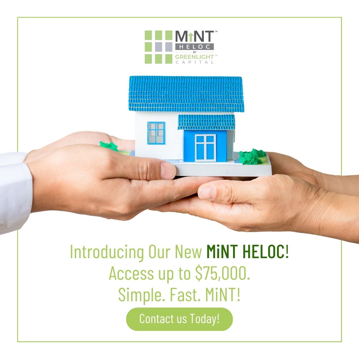 Introducing our new Mint HELOC! 💰 Access up to $75,000 in home equity today. Call us to learn more and start leveraging your home's value for your financial needs. #HELOC 

#HomeEquity #FinancialFlexibility #RealEstateFinance #Gogreenlightloans #privatelender #greenlightcapital