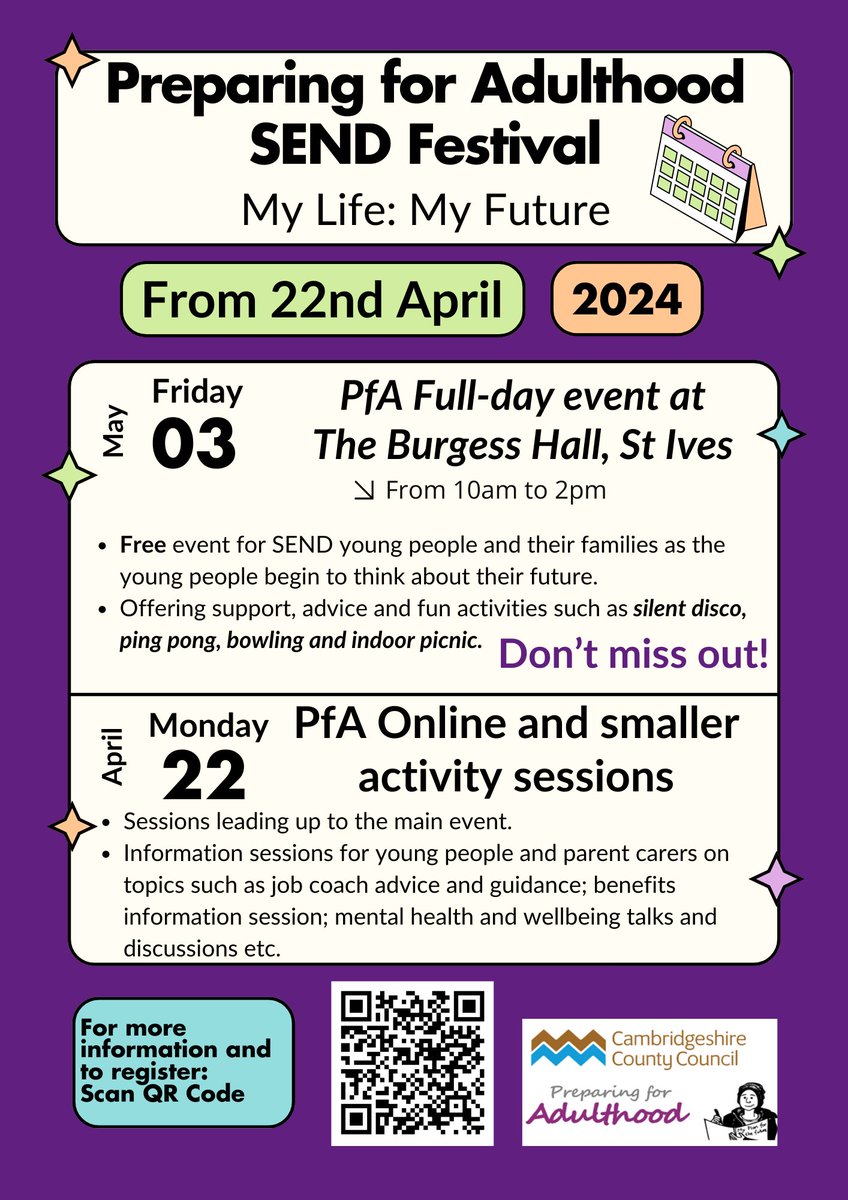 On Friday 3 May at The Burgess Hall in St Ives there's a free event for SEND young people & their families as they begin to think about their future. There's also free online sessions from 22 April leading up to the event. Register: sway.cloud.microsoft/PIneZ1Y4Zwg9Ah…