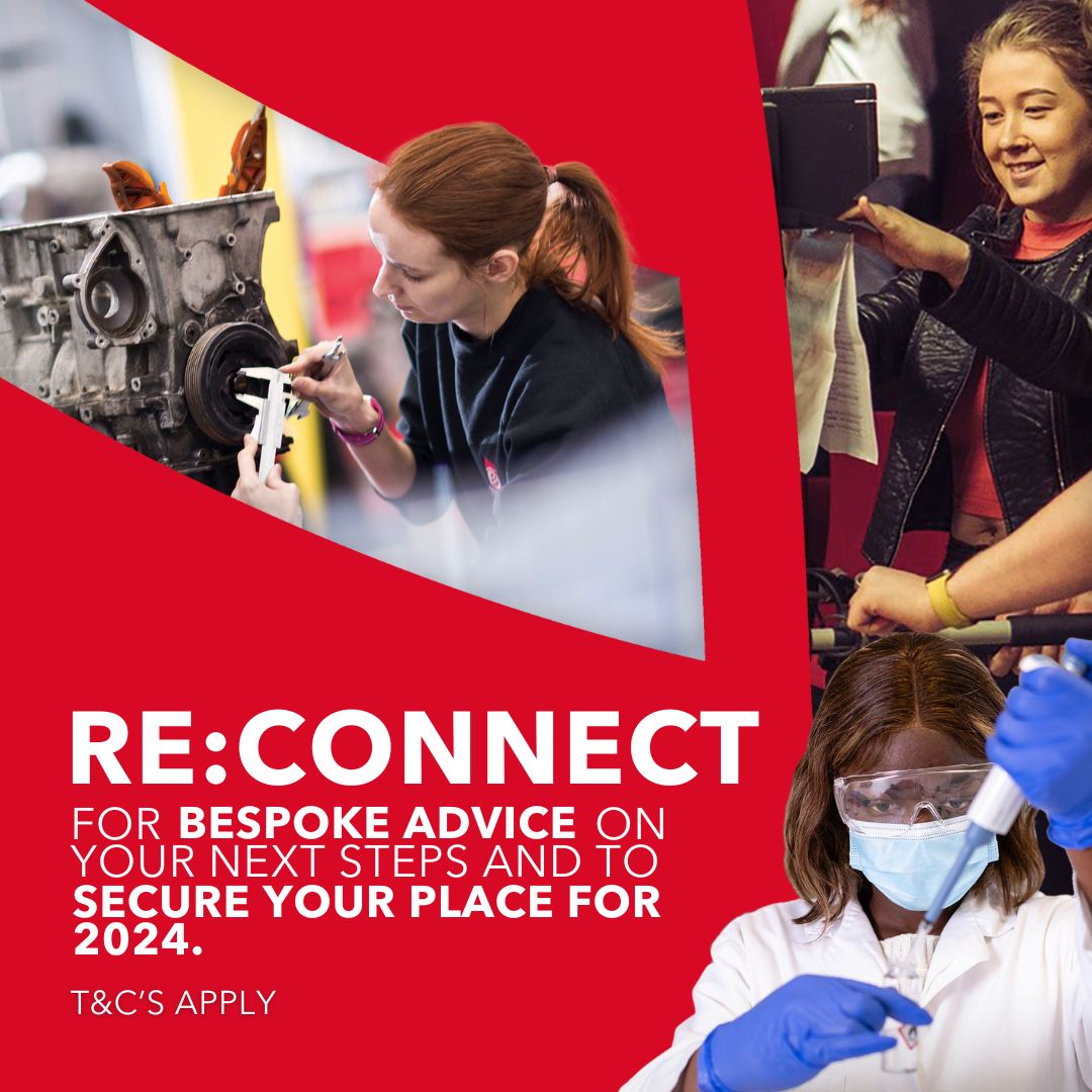 We invite you to Re:Connect with us for September 2024 entry. If you are aged 19 and above you can receive bespoke, one to one advice from our dedicated team to talk through their options through Re:Connect. 🌐 Re:Connect with us: bit.ly/4d1uk72