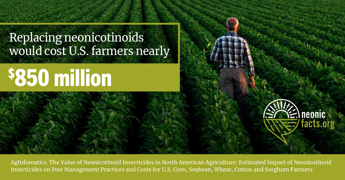 Replacing neonics could cost U.S. farmers $850 MILLION. Explore the vital role of neonics in modern agriculture. Learn how they ensure crop safety and productivity at NeonicFacts.Org.