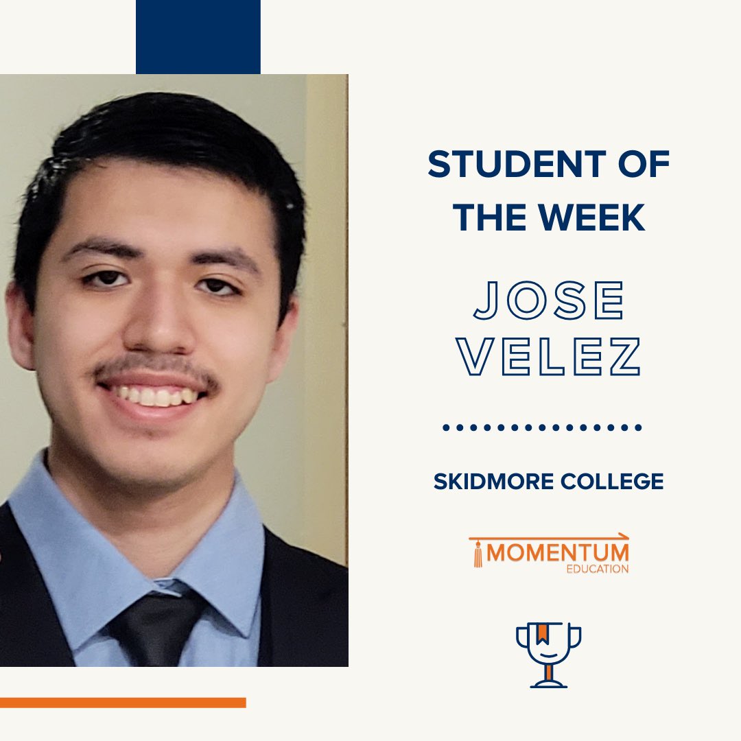 Shout out to Jose Velez on being our student of the week! Jose is an @east_echs alum and is currently a college junior at @skidmorecollege! We are so excited to continue supporting Jose during his final year in college! #OneMomentumFamily