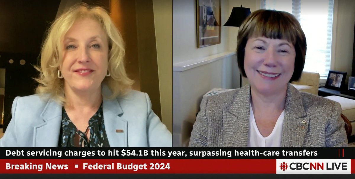Coaltion co-chairs Anne McLellan and @lraitt joined @DavidWCochrane @CBCNews' @PnPCBC to share their thoughts on #Budget2024. They spoke about the government's investment incentives, the impact of AI on the country's economic future, and how the increase in capital gains could…