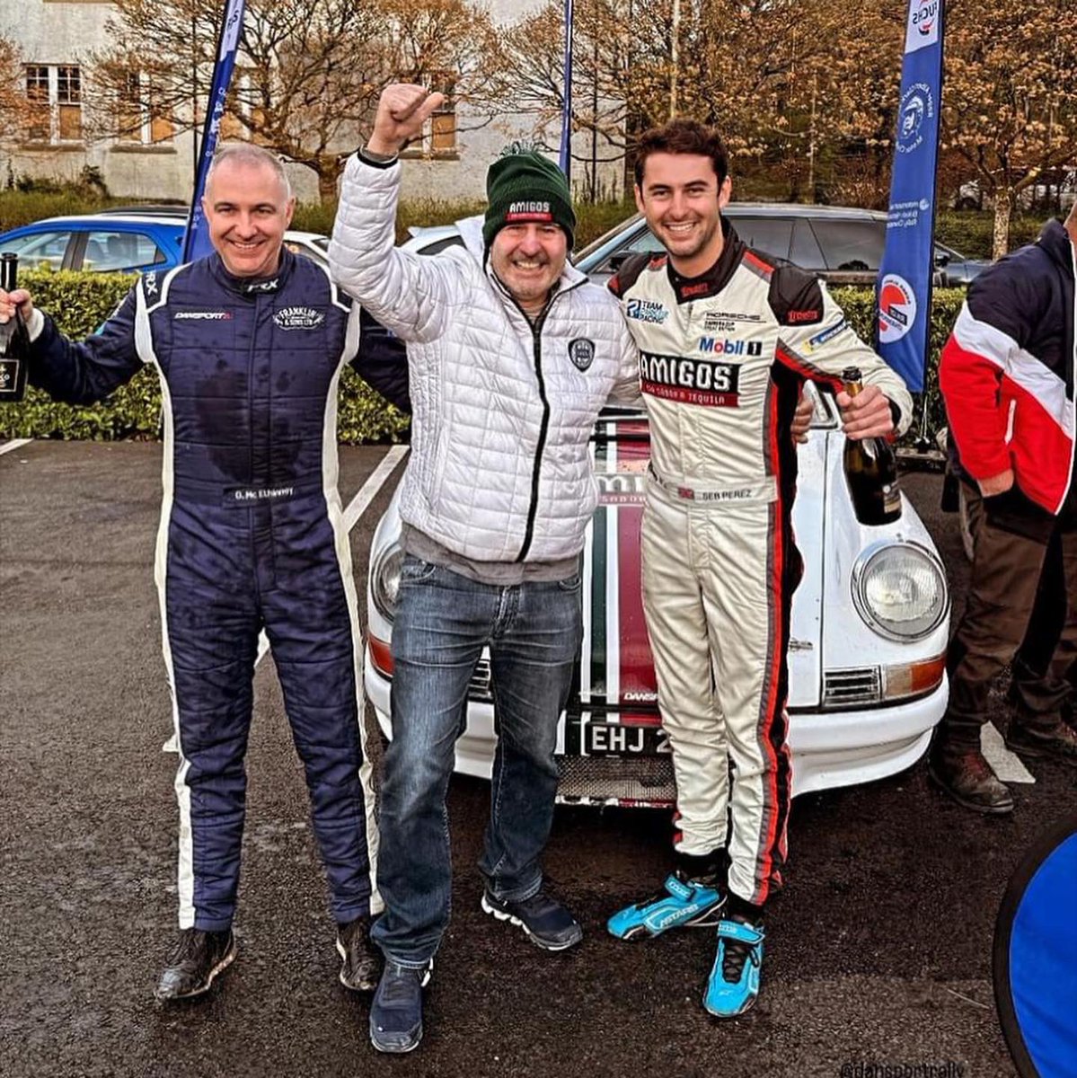 Overall winners in Wales of the @RallynutsStages Historic Rally with @SebPerez77 Great battle all day and cool to have 2 famous rally legends and sometimes stunt drivers @Mhigginsrally and Adrian Hetherington on the The British Historic Rally Championship podium.@StevenJGPerez
