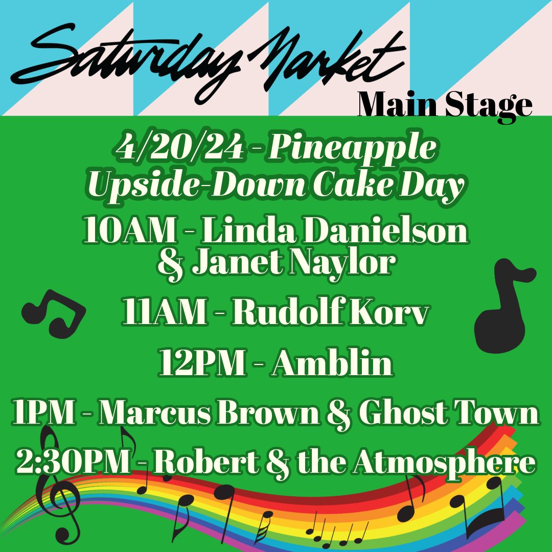 🎵 This Saturday, April 20th from 10am-4pm join us on the Park Blocks with these talented musicians. Bring a friend, and be prepared for some awesome tunes! 🎶
📍the Park Blocks near 8th Ave. & Oak St. 
🌧 Rain or Shine ☀️
#eugenesaturdaymarket #saturdaymarket #mainstage #music