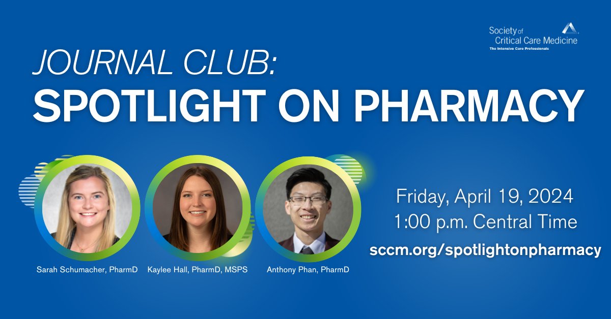 Don't miss Friday's Spotlight on Pharmacy webcast! Topics: nasal iodophor antiseptic vs. nasal mupirocin antibiotic to prevent infections, IV levothyroxine for heart donors, & tranexamic acid in patients with cirrhosis: sccm.org/spotlightonpha… @SCCM_CPP #pharmicu #SCCMSoMe