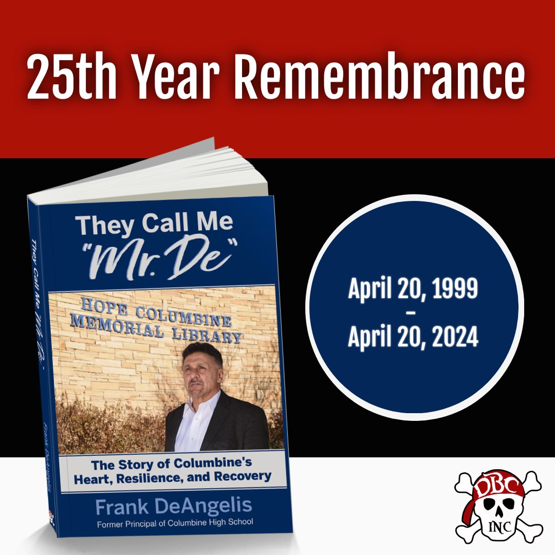 burgessdave's tweet photo. Saturday, 4/20/24, marks the 25th year since the tragedy of #Columbine. @FrankDiane72 was the principal on that day…& then stayed to lead the community from despair to hope, resilience, & recovery. He tells the story powerfully in #TheyCallMeMrDe 
We have dropped the Kindle now to $3.99 to further share this story with the world. 

https://t.co/Fq8ePcAFt8
#dbcincbooks #tlap #leadlap