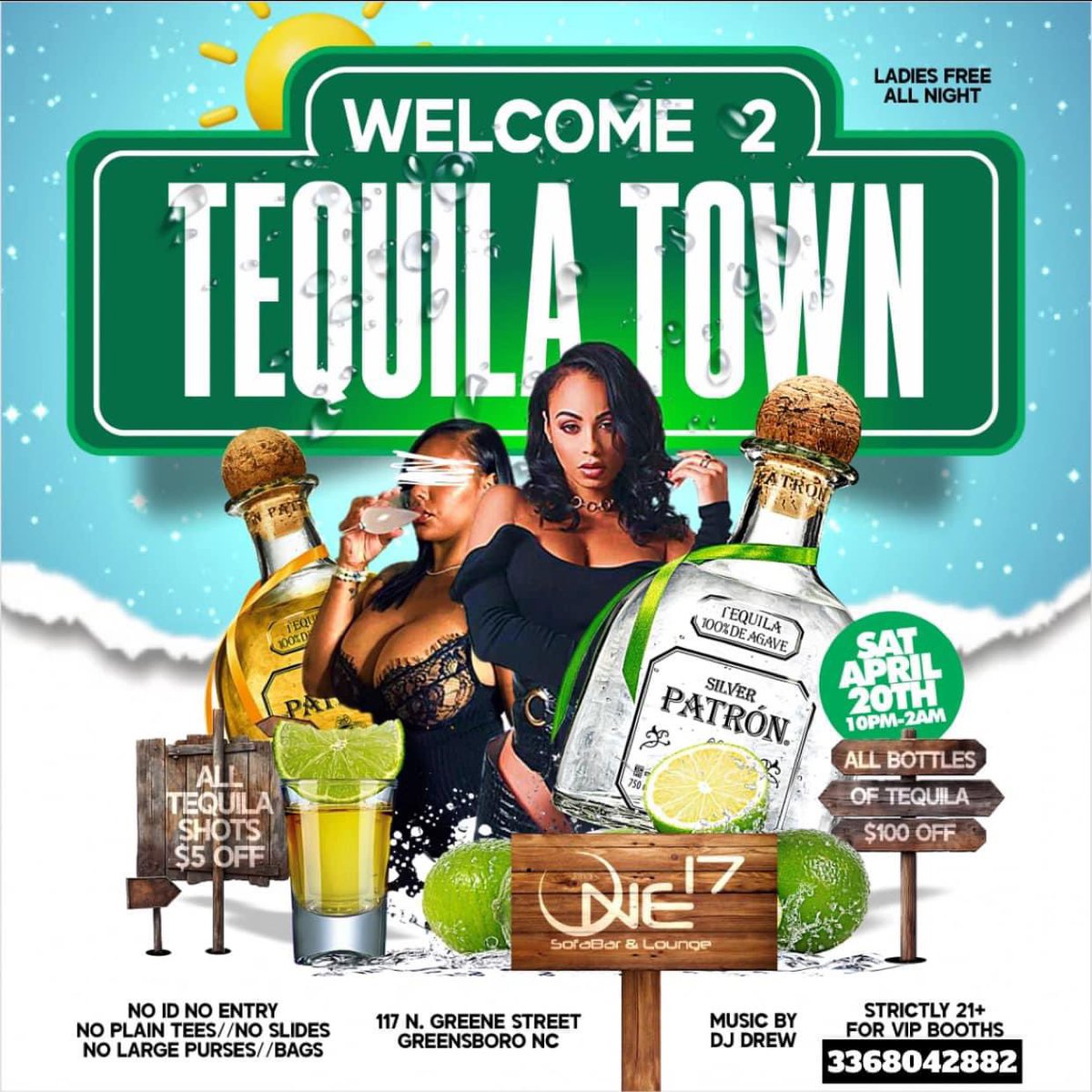 Karess__Ent's tweet photo. Saturday Night 4.20.24 #Welcome2TequilaTown 
All TEQUILA BOTTLES $100 off ‼️‼️‼️
All Tequila shots $5 OFF ‼️‼️‼️
Strictly for my Grown n Sexy 21+
Vip Sections on sale text 3368042882
📍117 N Greene St Greensboro Nc 📍
#KaressEnt ! https://t.co/iXmwumcJmz
