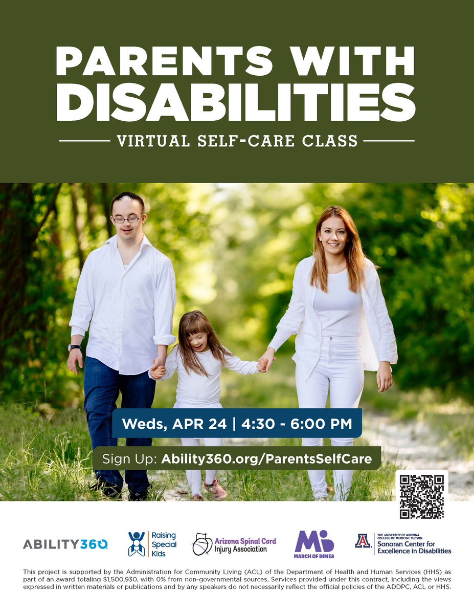 Join us on Wednesday April 24th at 4:30 for Ability360's Parent Self Care webinar. Get tips and tools on self- care to ensure you provide time for yourself.
Sign up here: ability360.org/ParentsSelfCare