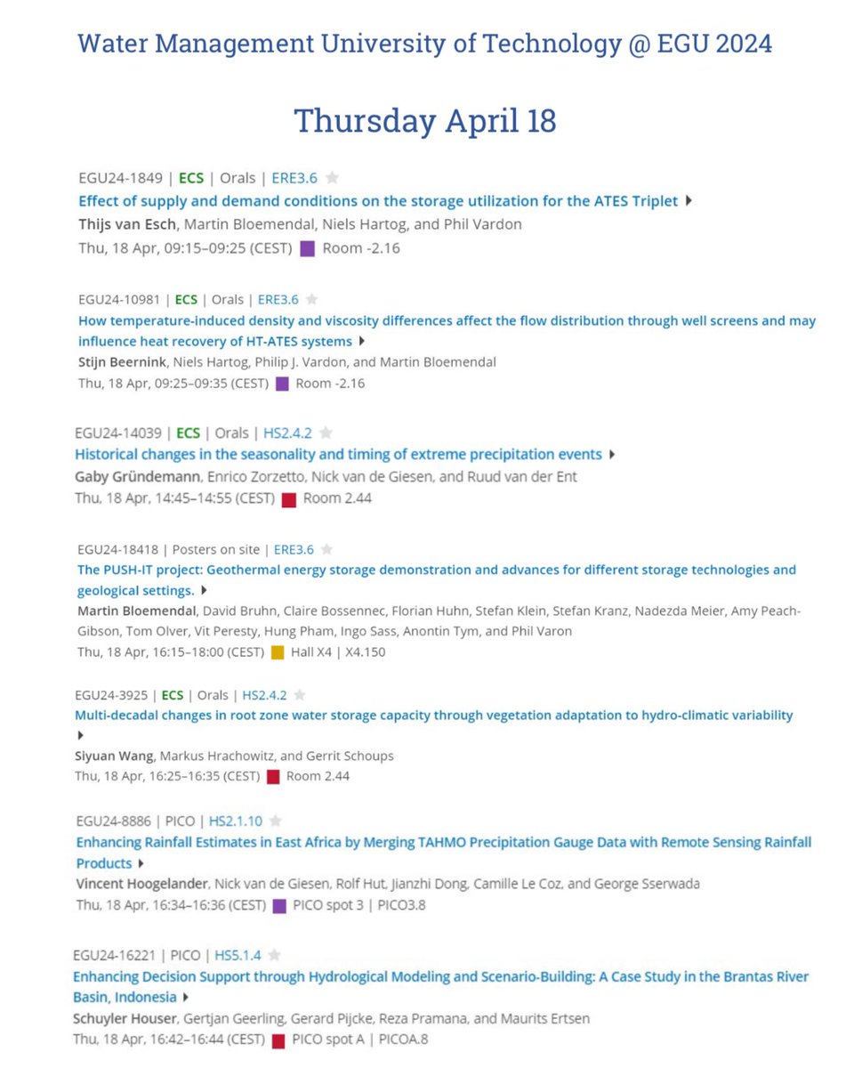 Water @ TU Delft (@wrmtudelft) on Twitter photo On Thursday April 18 the following colleagues will present at #EGU24:
#conference #earthsciences #hydrology <a href="/EGU_HS/">EGU Hydrology</a> On Thursday April 18 the following colleagues will present at #EGU24:
#conference #earthsciences #hydrology <a href="/EGU_HS/">EGU Hydrology</a>