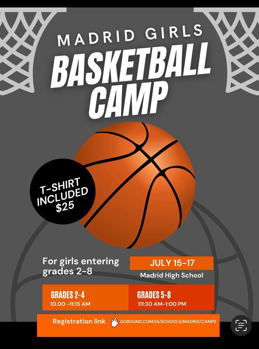 Registration now open for our July bball camp for girls entering grades 2-8!! 

$25 gets you 3 days of bball instruction from our coaching staff &amp; HS players &amp; a sweet t-shirt! 

Spread the word, grab a friend, and let’s have some fun!

#Together 

gobound.com/ia/schools/mad…