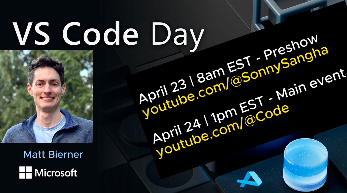 ✨ April 24 is VS Code Day, where @mattbierner will present the session, 👉 'Asking Copilot about your workspace' 🎉 Sign up for VS Code Day here aka.ms/vscodedayx