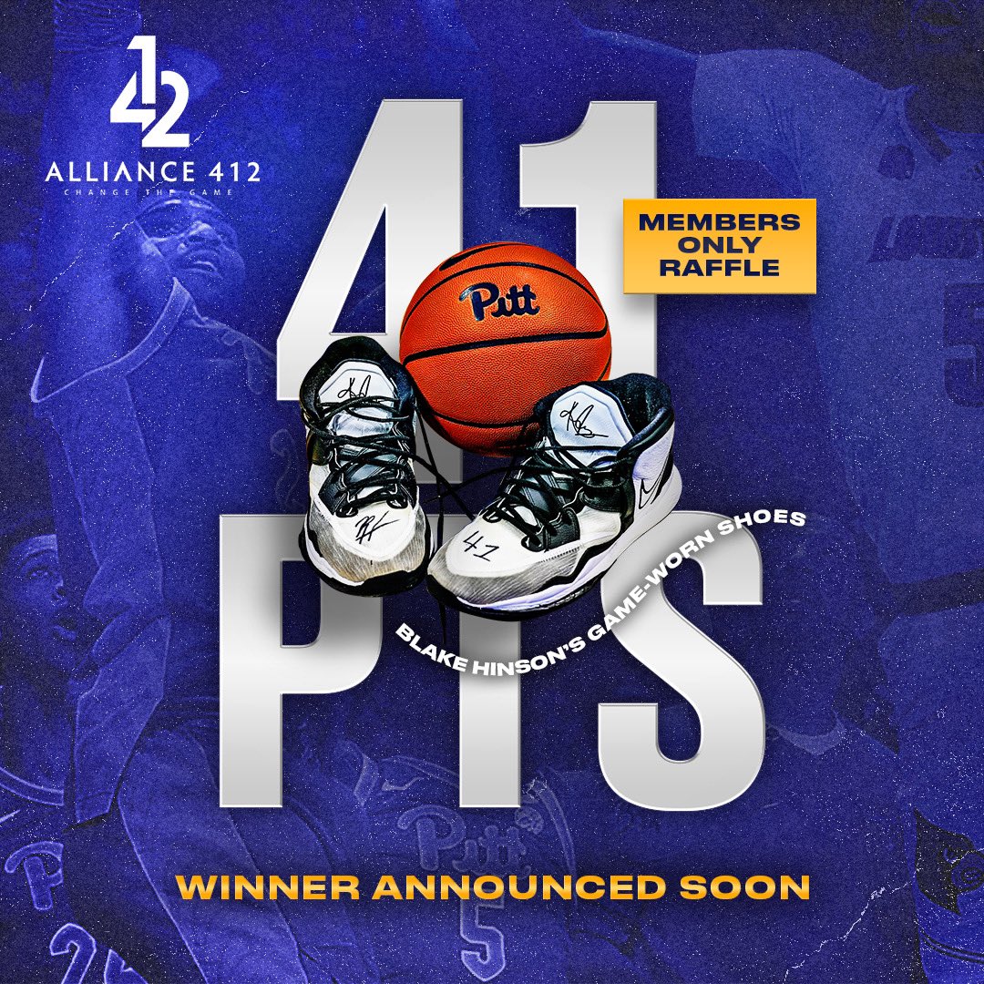 🚨 GIVEAWAY 🚨 We are raffling off Blake Hinson’s game-worn shoes from his historic 41-point game against Louisville! All members of Alliance 412 will be entered into the sweepstakes 🎟️ If you aren’t a member, it’s not too late! The winner will be announced soon 🔜