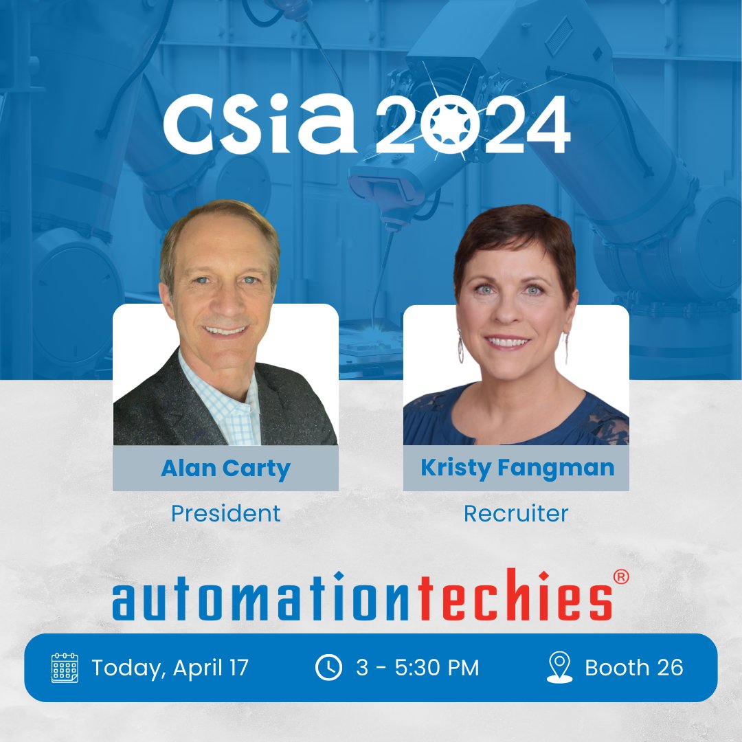 automationtechies (@automation_jobs) on Twitter photo Reminder: <a href="/CSIAtweet/">CSIA Staff</a>'s expo starts in 1 hour! If you’re around, stop by booth 26 to say hi and learn why Automationtechies is the go-to recruiting resource for many companies in the industrial automation space. We can't wait to see you there!
#CSIA2024 #engineering #automation Reminder: <a href="/CSIAtweet/">CSIA Staff</a>'s expo starts in 1 hour! If you’re around, stop by booth 26 to say hi and learn why Automationtechies is the go-to recruiting resource for many companies in the industrial automation space. We can't wait to see you there!
#CSIA2024 #engineering #automation