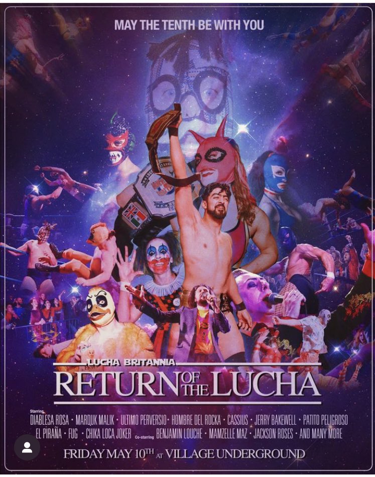 Come to the Daft Side. We have Lucha!!
Come feel the Force of @LuchaBritannia ‘s next laser blasting, light sabre swinging, body slamming event #ReturnoftheLucha !! 
Live on the 10th May at the @villageunderground Shoreditch!
💥 ticket info in the @luchabritannia bio! 💥