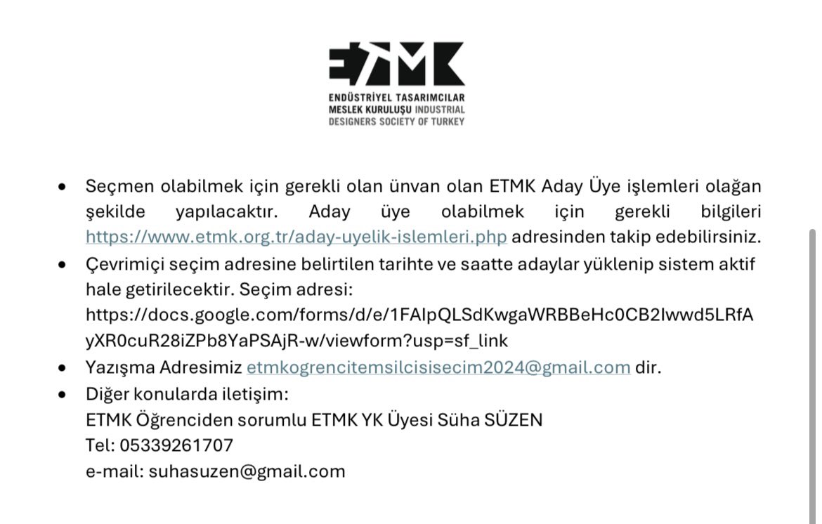 ETMK üniversite öğrenci temsilciliğiyle ilgilenen tüm öğrencilerimize duyurulur 📣