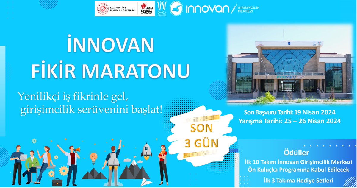 📢 İnnovan Fikir Maratonu Yenilikçi iş fikrinle gel, girişimcilik serüvenini başlat! Başvuru için 👉 forms.gle/Vd1eJS4PLYRgRR… Son Başvuru Tarihi 🗓️ 19 Nisan 2024 Yarışma Tarihi 🗓️ 25-26 Nisan 2024 #VanYYÜ #VanYüzüncüYılÜniversitesi