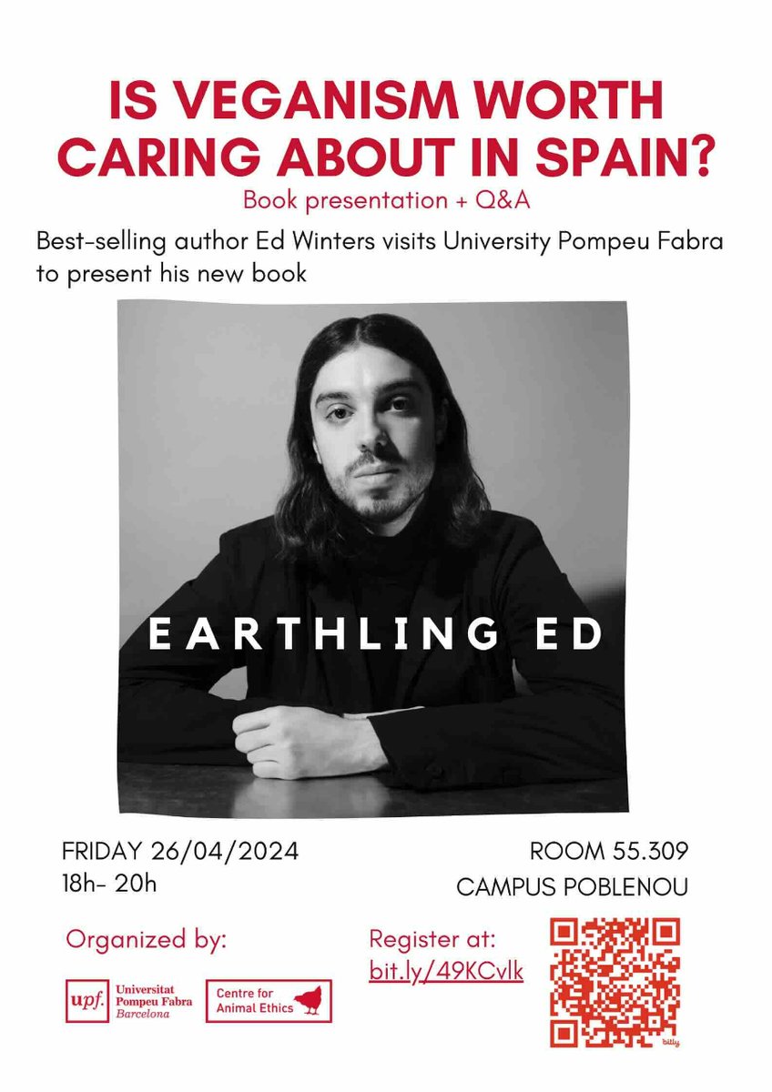 Register before too late! Is veganism worth caring about in Spain? Book Presentation + Q&A with Ed Winters 👉 i.mtr.cool/vhcfiseesq 🗓️ 26/04/24 🕜 6.00 pm 🔓 Open and free 📌 #CampusDelPoblenou
