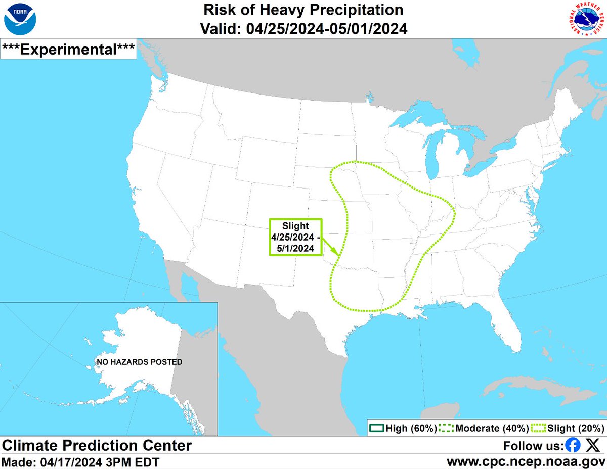 Map of the risk of heavy #precipitation from April 25 to May 1: