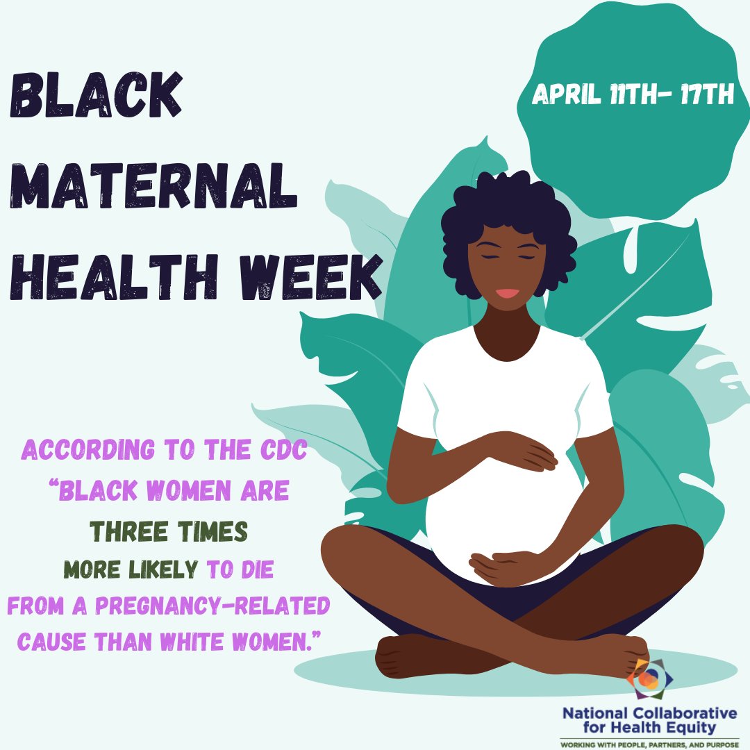 Did you know it's #BlackMaternalHealthWeek? Let's all work together to address disparities in maternal health outcomes for Black women. Check out @CDCgov resources and join the conversation! ow.ly/5wMr50RitBF 
#MaternalHealth #BMHW #racialequity #healthequity