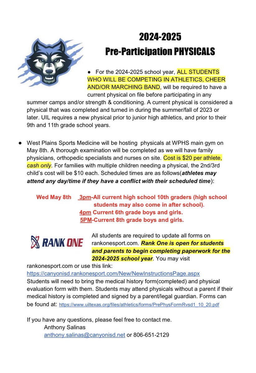 ‼️3 more weeks‼️Athletes, spring physicals for 2024/2025 is just around the corner. Don’t miss out!