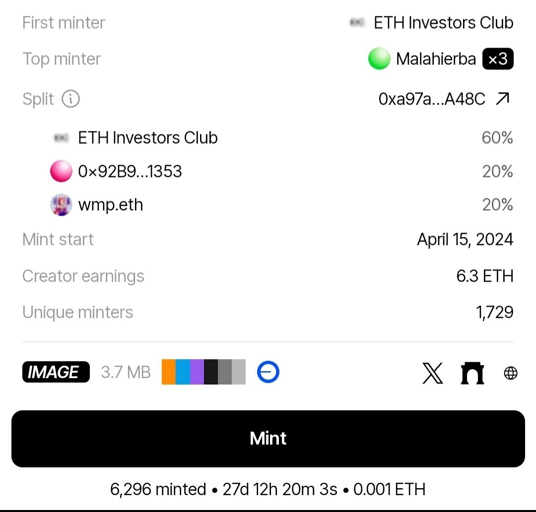 +6,000 mints +6.3 ETH creator earnings +1.25 ETH raised for Protocol Guild so far +++ powered by Zora