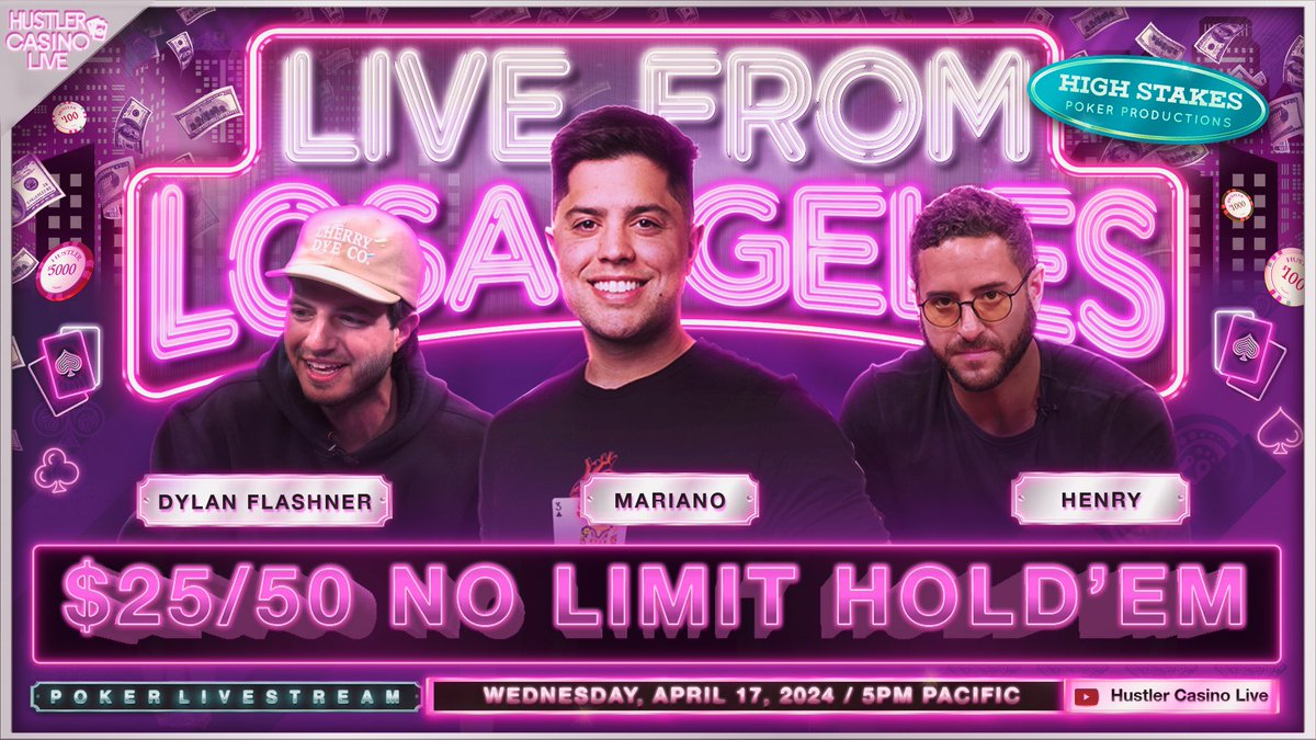 Hustler Casino Live (@hclpokershow) on Twitter photo TONIGHT!!
$25/50 w/ Mariano, <a href="/TheUnrealHG/">Henry Guttman</a>, <a href="/dylanflashner/">Dylan Flashner</a>, <a href="/GuoZeo/">Zeo Guo</a>, Will, Vic, Dr. P & Fadi
Commentary by <a href="/ChristianSotoNJ/">Christian</a>
Watch it here: youtube.com/live/6nyeVzKgt… TONIGHT!!
$25/50 w/ Mariano, <a href="/TheUnrealHG/">Henry Guttman</a>, <a href="/dylanflashner/">Dylan Flashner</a>, <a href="/GuoZeo/">Zeo Guo</a>, Will, Vic, Dr. P & Fadi
Commentary by <a href="/ChristianSotoNJ/">Christian</a>
Watch it here: youtube.com/live/6nyeVzKgt…