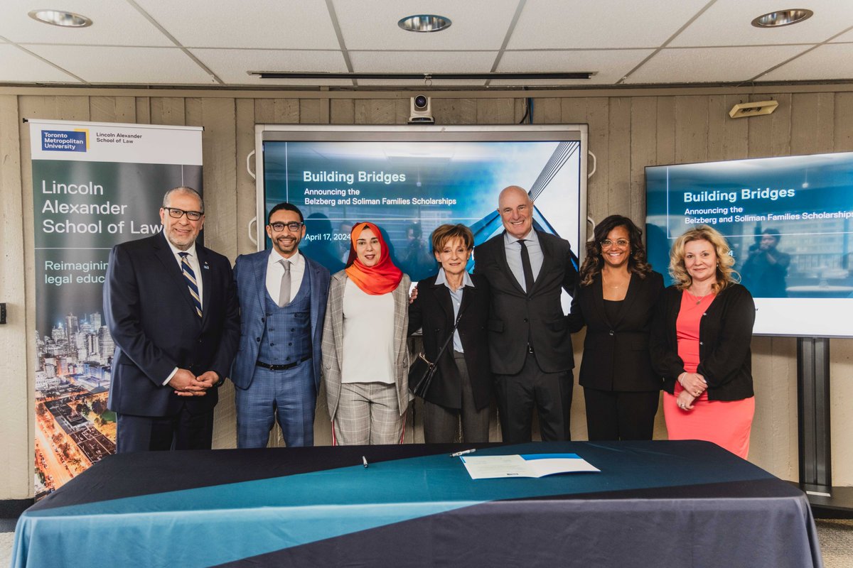 The Soliman and Belzberg families encourage active listening & respect between people & communities through a new scholarship program for bridge builders entering @LincAlexLawTMU @TorontoMet - Thank you for this meaningful & inspiring gift!