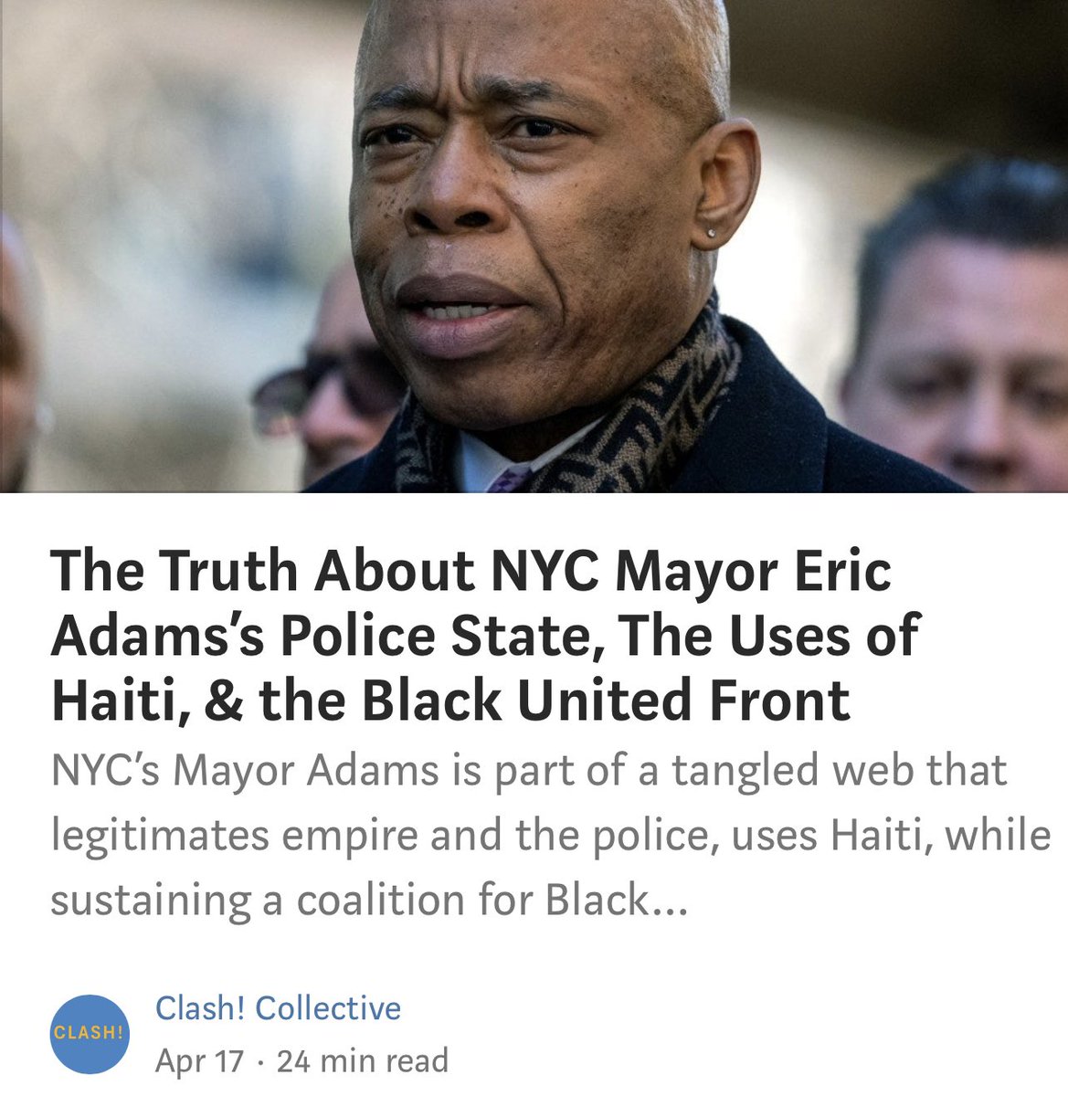 When NYC Mayor Eric Adams extends his sympathies to the people of Haiti, he projects his legacy of a “Black united front” of police chiefs and rulers to the Caribbean. Behind this lies an alliance between “activist cops” in the US and Caribbean reformists. medium.com/clash-voices-f…