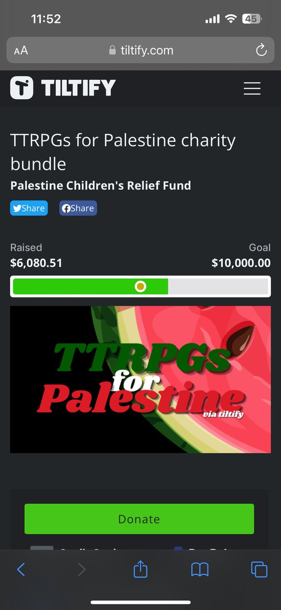 We’re up to $6k in donations for PCRF through the TTRPGs for Palestine via tiltify charity bundle! Thank you so much for supporting the bundle, y’all! 🖤 Keep sharing and spreading the word to help us raise $10k for PCRF! 🍉