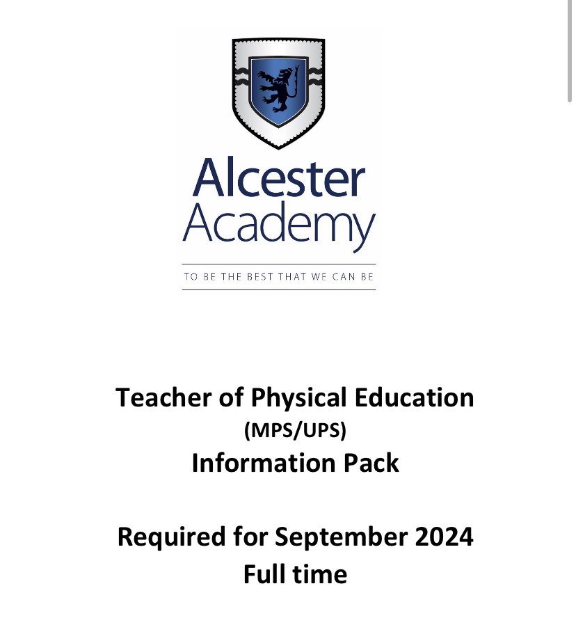 alcesteracademy.org.uk/academy-inform… very excited to advertise this role for September 24 <a href="/AAcademy_PE/">Alcester Academy PE</a> <a href="/AlcesterAcademy/">Alcester Academy</a> Please contact us and ask for a look around school and do share….