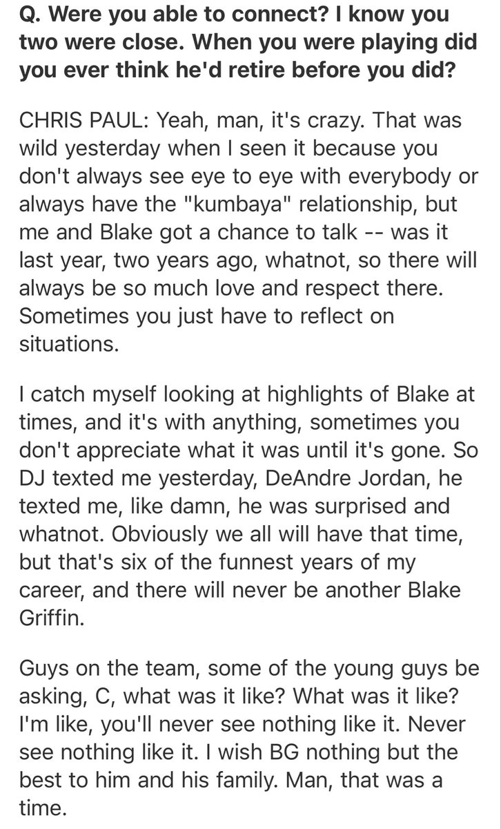 LawMurrayTheNU's tweet photo. Chris Paul on Blake Griffin’s retirement https://t.co/SDZ8ynFqT9