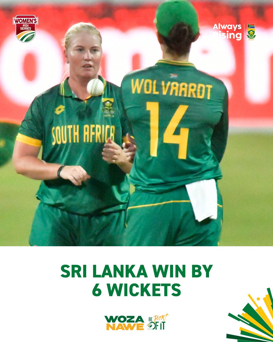 A SHARE OF THE SERIES SPOIL🏆 Laura Wolvaardt's mammoth effort of 184* was not enough as Athapaththu led the chase down for Sri Lanka that resulted in victory 🇿🇦🇱🇰 A great series from both teams 🤝 #WozaNawe #BePartOfIt #SAWvSRIW