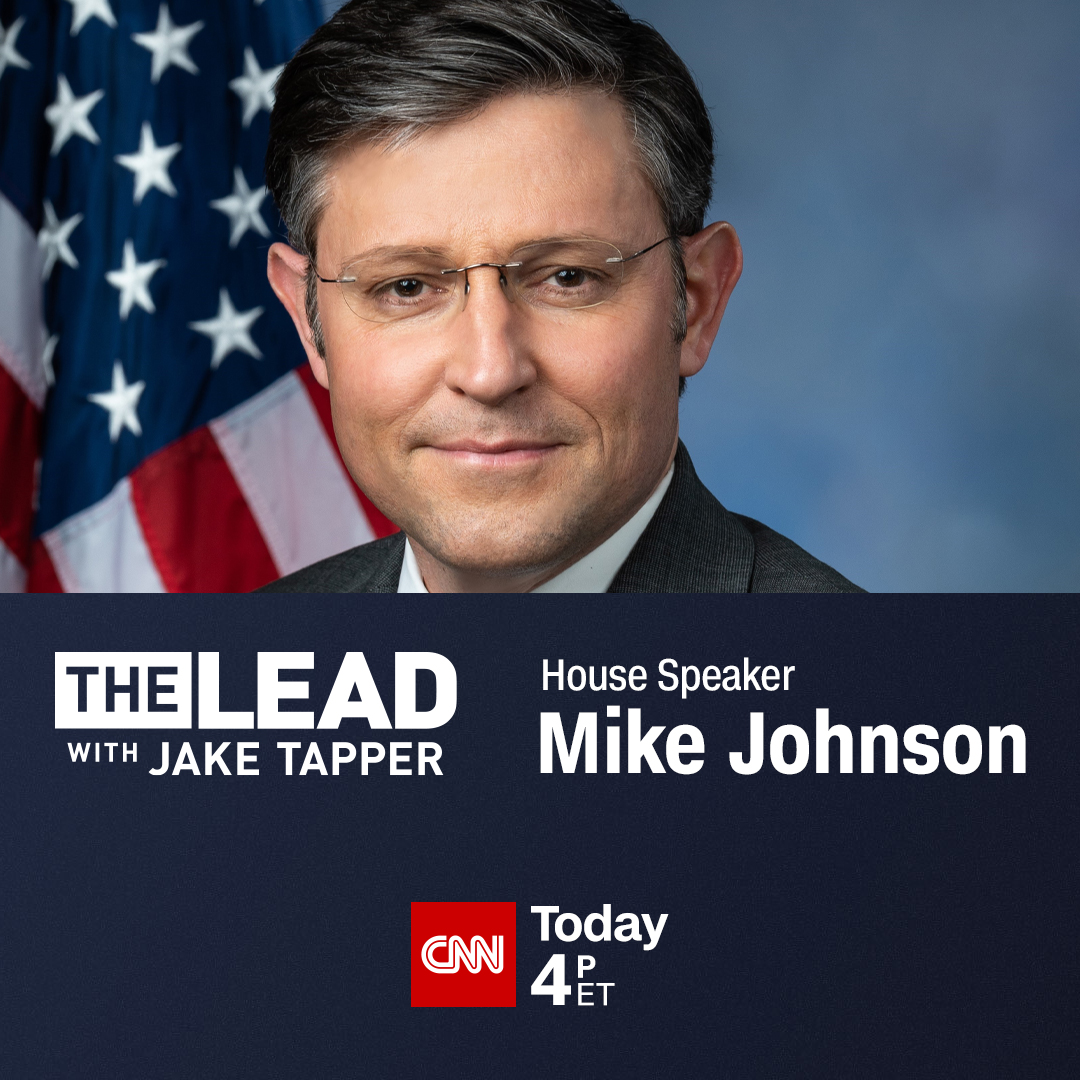 TUNE IN: Republican House Speaker Mike Johnson joins @JakeTapper on @TheLeadCNN today at 4pET to discuss aid for Ukraine, the House GOP conference, and more in the midst of a busy week on Capitol Hill.