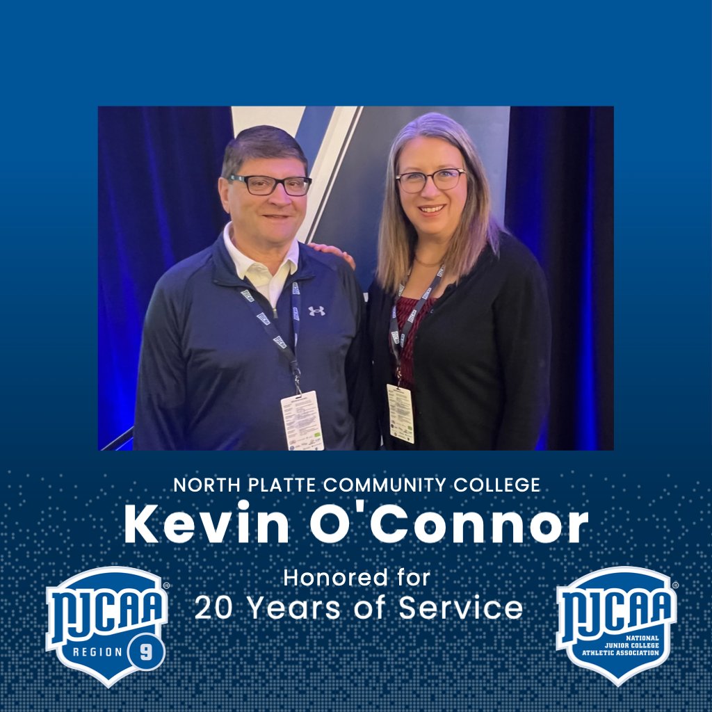 North Platte Community College Athletic Director and Region 9 Men's Assistant Director Kevin O'Connor was recently honored for his 20 years of service with the NJCAA. Congratulations Kevin and thank you for your service to the NJCAA and to Region 9! @NPCCKnights