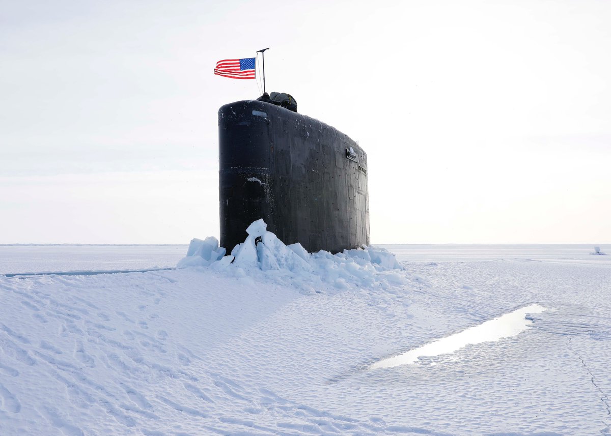 #WallpaperWednesdays: USS Hampton (SSN 767) is surfaced through ice at Ice Camp Whale on the Arctic Ocean, kicking off Operation Ice Camp (ICE CAMP) 2024. 🔗dvidshub.net/r/ftzvte ￼📷MC1 Justin Yarborough #PacificSubs #Submarines #USSHampton