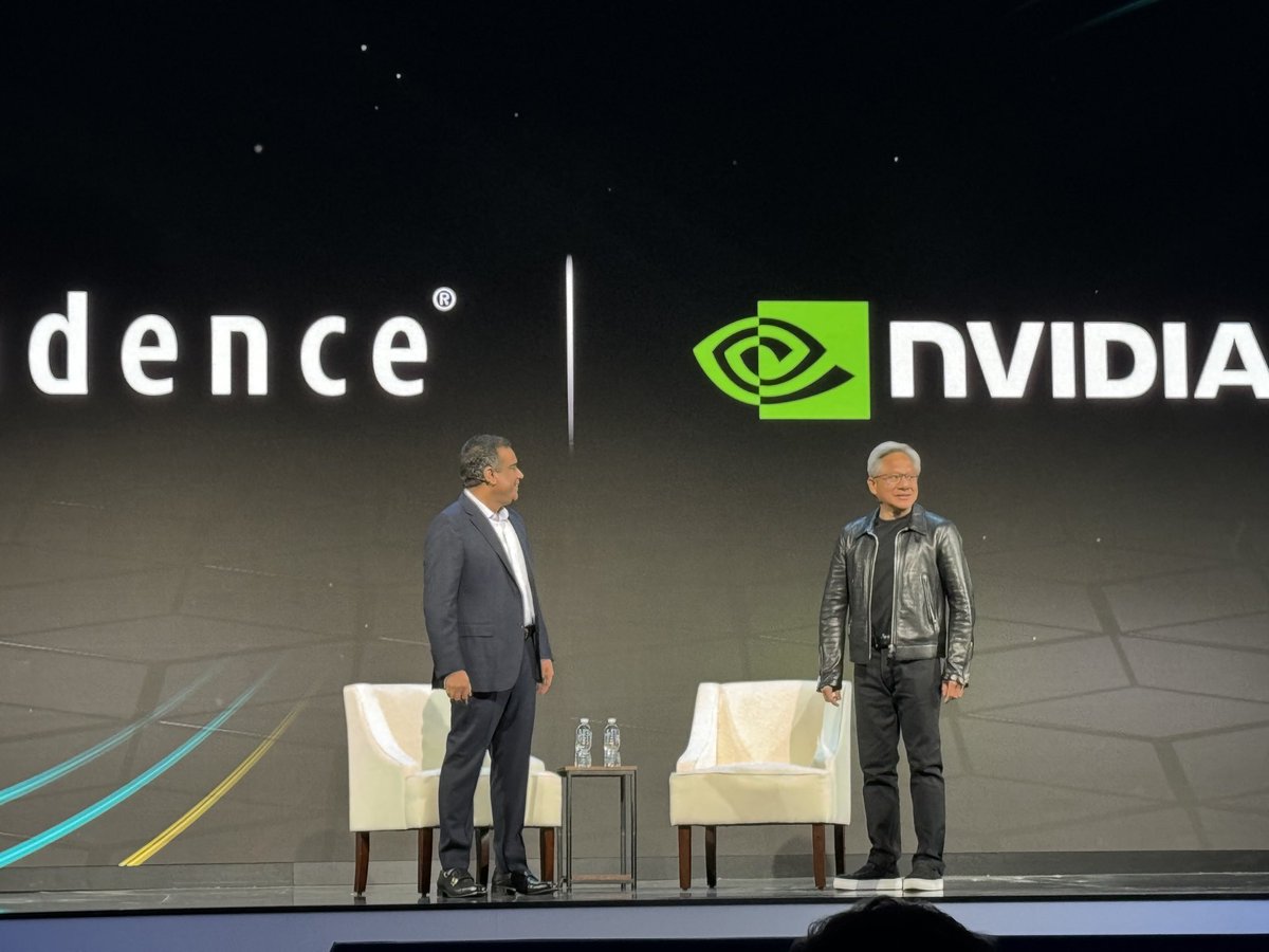 And it’s the Taylor Swift of tech, ⁦@nvidia⁩ CEO Jensen Huang joining @cadence CEO Anarudh Devgan onstage to talk about their long term relationship and the current developments in AI. #CadenceLive