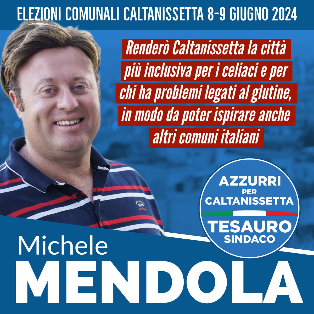 𝙍𝙚𝙣𝙙𝙚𝙧𝙤̀ 𝘾𝙖𝙡𝙩𝙖𝙣𝙞𝙨𝙨𝙚𝙩𝙩𝙖 𝙡𝙖 𝙘𝙞𝙩𝙩𝙖̀ 𝙥𝙞𝙪̀ 𝙞𝙣𝙘𝙡𝙪𝙨𝙞𝙫𝙖 𝙙'𝙄𝙩𝙖𝙡𝙞𝙖 𝙥𝙚𝙧 𝙞𝙡 𝙎𝙚𝙣𝙯𝙖 𝙂𝙡𝙪𝙩𝙞𝙣𝙚: al Consiglio Comunale di Caltanissetta, l'8 e 9 giugno 2024, vota MENDOLA 

#senzaglutine #glutenfree #michelemendola #caltanissetta