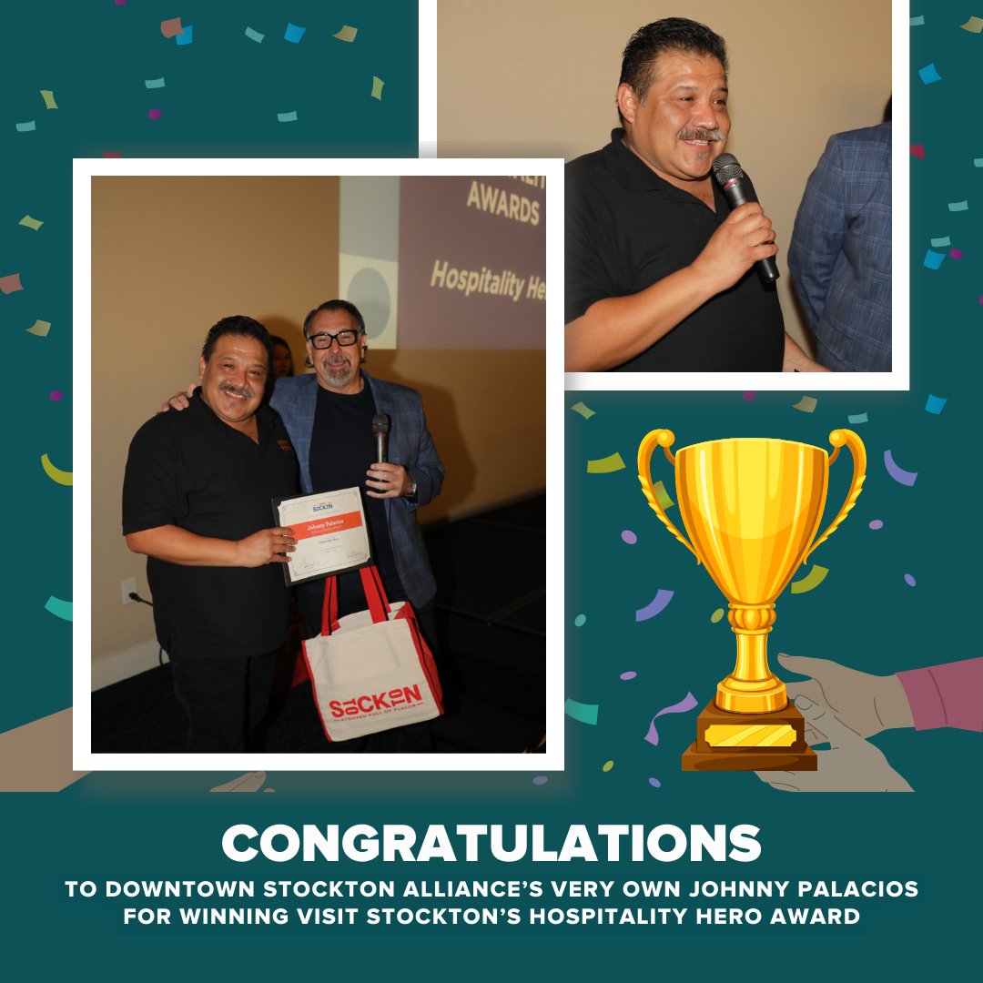 DowntownStkn's tweet image. 🌟 Shoutout to our very own Johnny Palacios on being recognized as a Hospitality Hero by Visit Stockton! #visitstockton #hospitalityhero 🙌

#downtownstockton #stocktonca #hospitality