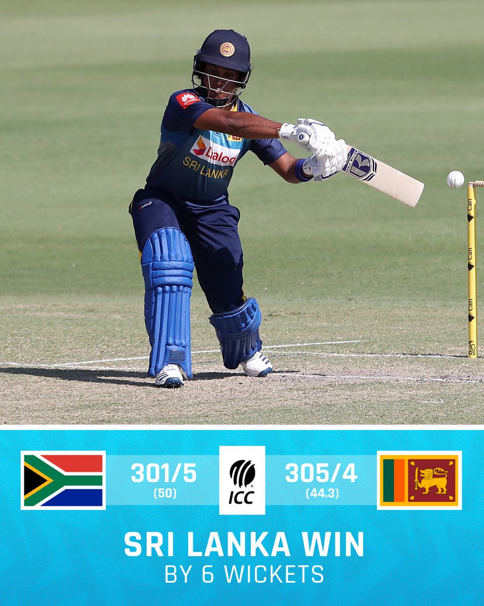ICC's tweet photo. A record run-chase in Potchefstroom! 🤩

Chamari Athapaththu's stunning knock sees Sri Lanka complete the highest successful run-chase in women's ODIs 🙌

Scorecard 📝: https://t.co/cgu7X2ZG4e https://t.co/Sdh3b67Gr1