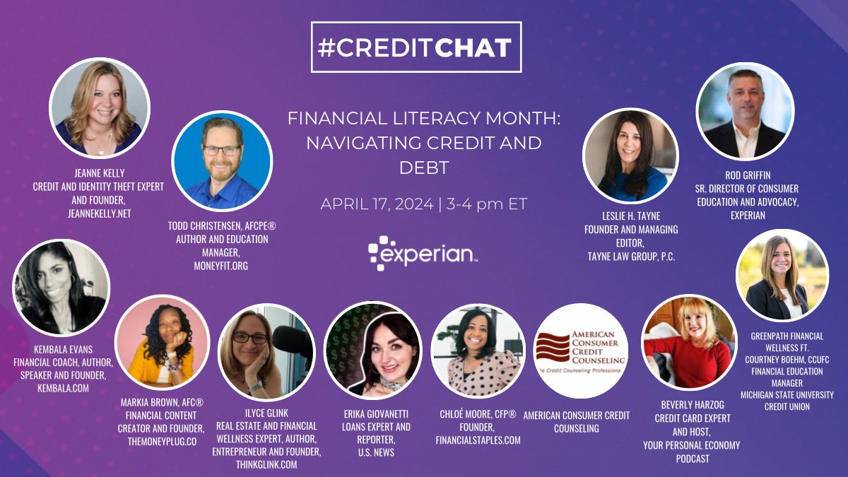 We’re getting ready for our #CreditChat. Join us in 5 minutes!
Topic: Financial Literacy Month: Navigating Credit and Debt
RSVP for a chance to win a $50 Amazon gift card: experian.com/blogs/news/flm…