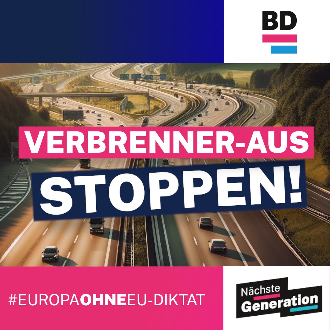 Das geplante #Verbrennerverbot bis 2035 ist nicht nur ein Schlag ins Gesicht der #Autobranche, sondern auch ein Bevormundungsschritt gegenüber den #Verbrauchern! 

Deshalb: am 09.06. #BündnisDeutschland