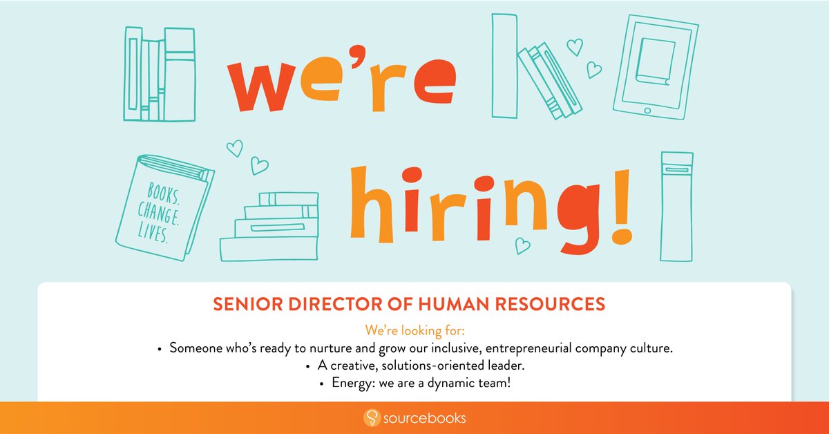 🎈We're #hiring! Sourcebooks is looking for a Sr. Director of Human Resources to join our People & Recruiting Team. The ideal candidate will be: 📚Ready to start creating impact 📚Passionate about developing talent 📚A strategic thinker Apply here! tinyurl.com/5n785vfw