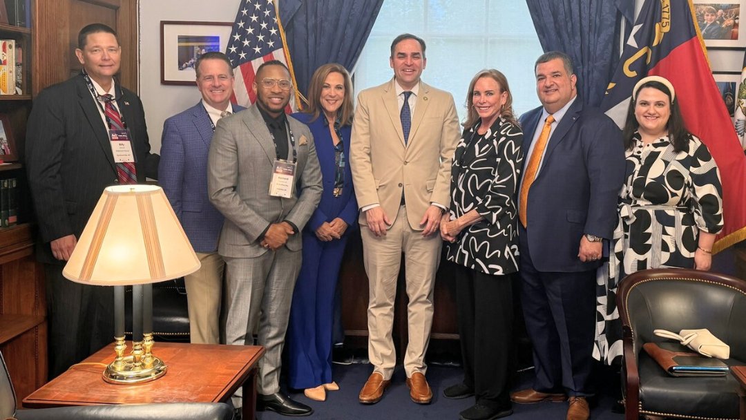 NCRLA's tweet photo. The @NCRLA team is advocating in DC with leaders like @SenTedBuddNC, @RepDanBishop, and Rep. @WileyNickel at #PAFC24. Discussions focus on credit card swipe fees, opposing the FTC’s surcharge ban, and preserving tipping practices to support the hospitality industry. #NCPOL https://t.co/Yj8lGP2JKy