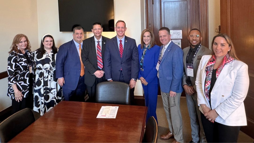 NCRLA's tweet photo. The @NCRLA team is advocating in DC with leaders like @SenTedBuddNC, @RepDanBishop, and Rep. @WileyNickel at #PAFC24. Discussions focus on credit card swipe fees, opposing the FTC’s surcharge ban, and preserving tipping practices to support the hospitality industry. #NCPOL https://t.co/Yj8lGP2JKy
